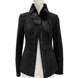 Chic Black Leather Jacket with Fur Collar